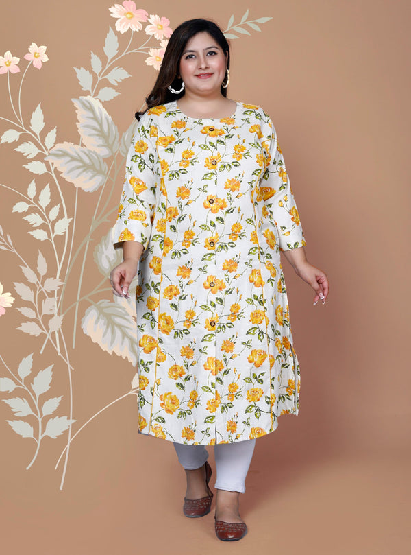 Women's Cotton Floral Print Plus Size A-Line Kurti Kurta