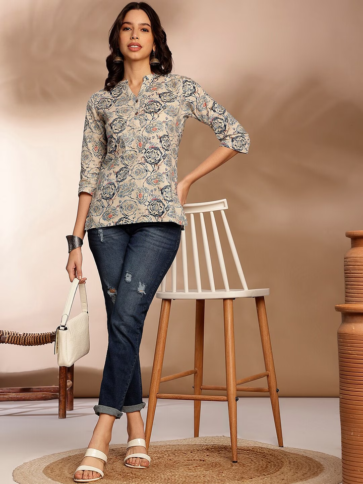 Floral Printed Pure Cotton Kurti - MEHKFABShort kurti