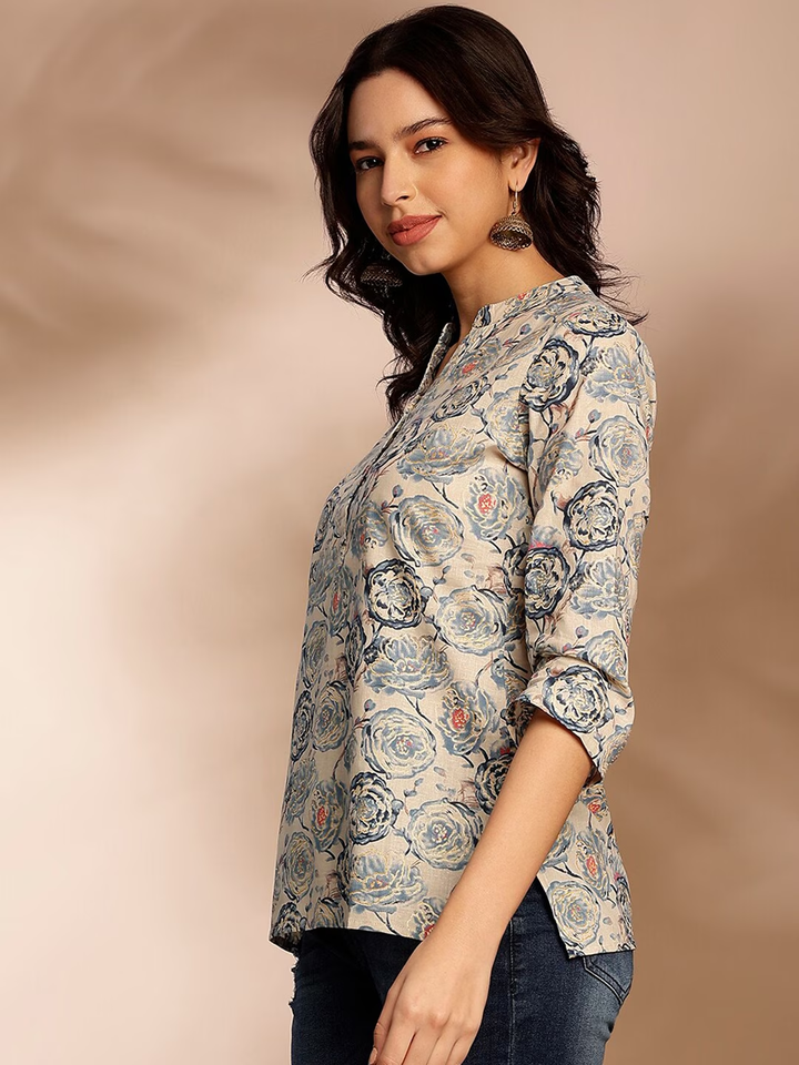 Floral Printed Pure Cotton Kurti - MEHKFABShort kurti