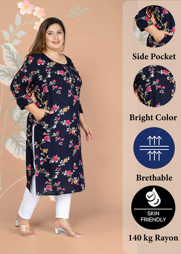 Flower Print Plus Size Kurti Kurta - MEHKFABPlus size Clothing