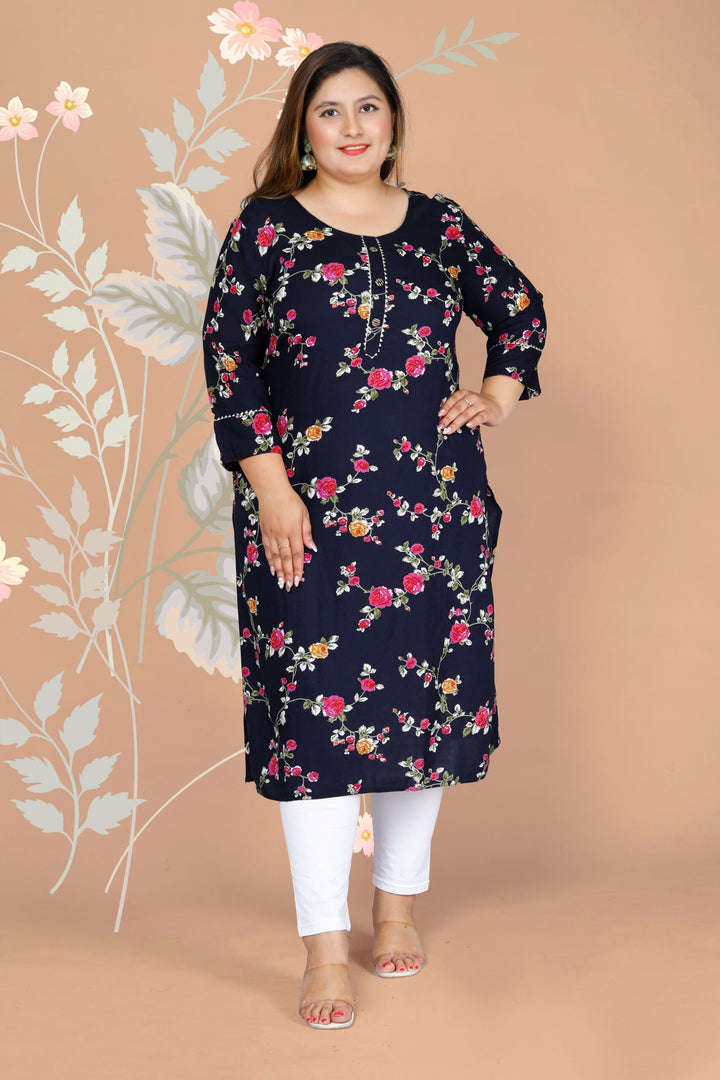 Flower Print Plus Size Kurti Kurta - MEHKFABPlus size Clothing