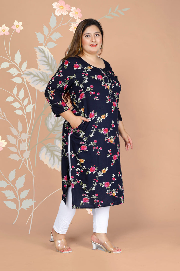 Flower Print Plus Size Kurti Kurta - MEHKFABPlus size Clothing