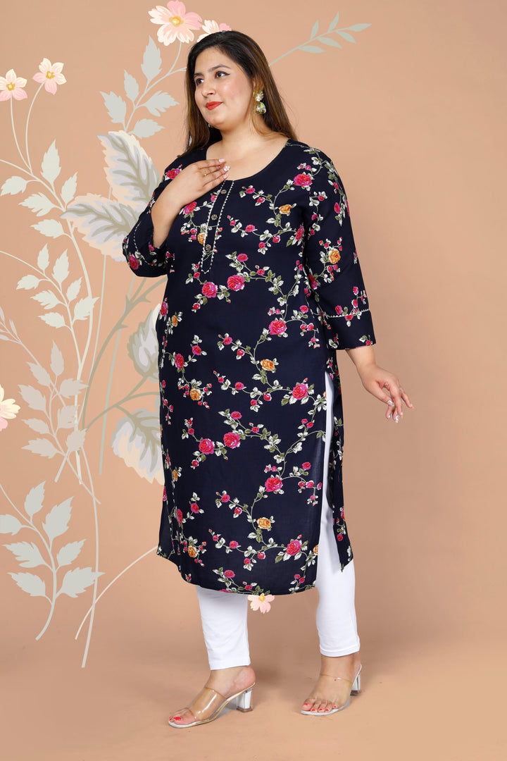 Flower Print Plus Size Kurti Kurta - MEHKFABPlus size Clothing