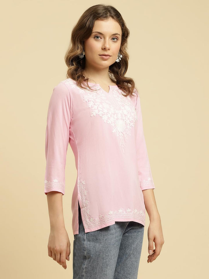 Kashmiri Embriodered Short Kurti Light Pink - MEHKFABShort kurti