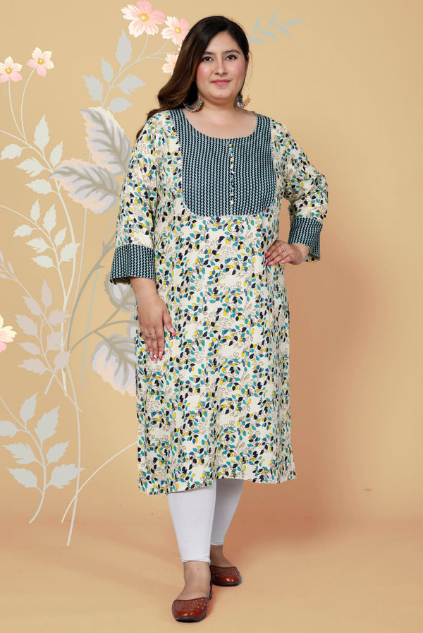 Multi Colour Flower Print Plus Size Kurti Kurta For Women - MEHKFABPlus size Clothing